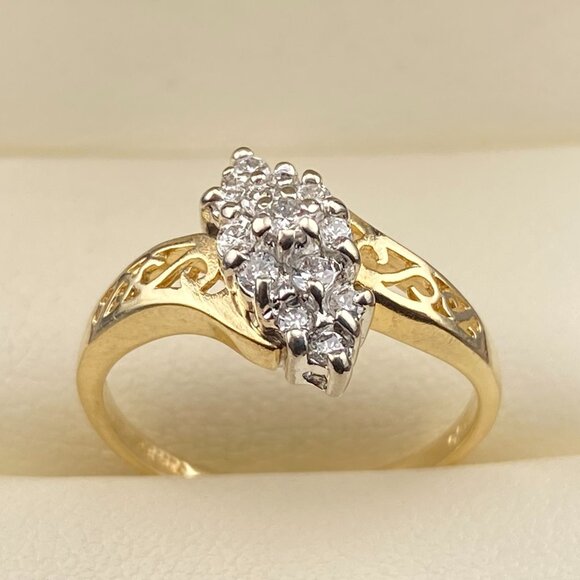 Vtg. Feature Ring Co. Designer 14K Yellow Gold 13 Diamond 0.21 Ct Bypass Sz.6 - Picture 1 of 16